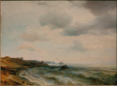 Costa marina con nave arenata da Theodore Gudin