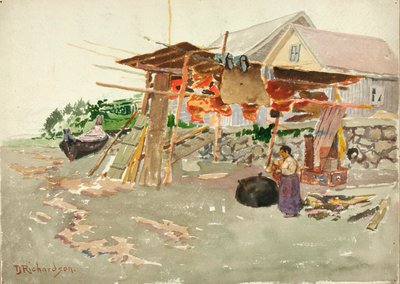 Essiccazione del salmone, villaggio indiano, Alaska da Theodore J. Richardson