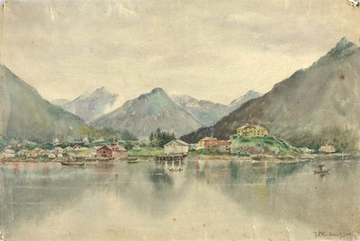 Sitka dalle isole, mostrando il castello russo, 1888 da Theodore J. Richardson