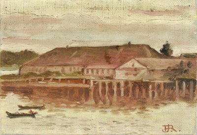 Edifici del Trading Post e del molo, Sitka, sera da Theodore J. Richardson