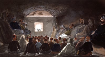 Spettacolo di marionette in una scuola in Algeria, c.1830 da Theodore Leblanc