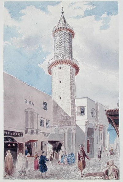 Il minareto della moschea su Rue de Chartres e Rue Bab-Azoun, Algeri da Theodore Leblanc