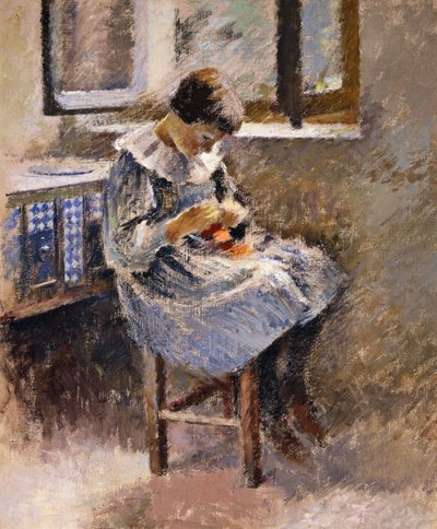 Ragazza che cuce, c.1886 da Theodore Robinson