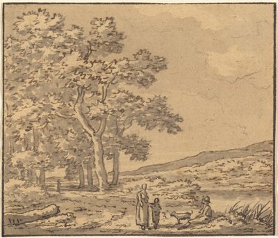 Paesaggio con tre figure e un cane da Theodore Rousseau