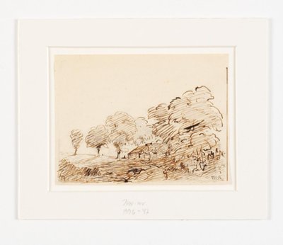 Paesaggio con capanna sotto alberi alti da Theodore Rousseau