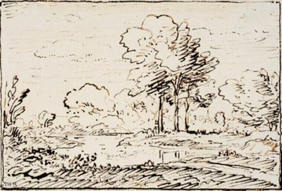 Paesaggio con tre alberi alti vicino a una riva da Theodore Rousseau