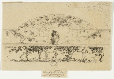 Giove e Alcmena e Ninfe e Satiri su un Medaglione a Fregio, Studio per la Decorazione di una Cornice da Theodore Roussel