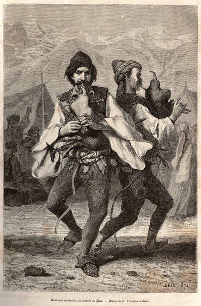 Musicisti morlacchi (o montenegrini) del distretto di Zara, incisione per illustrare una storia sulla Dalmazia da Theodore Valerio