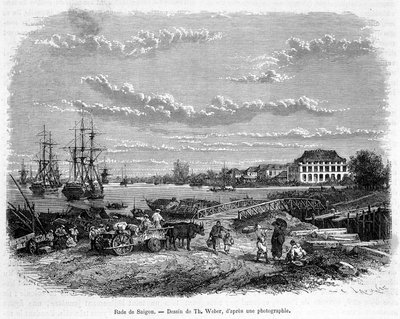 Rada di Saigon. Disegno di Th. Weber, basato su una fotografia. da Theodore Weber