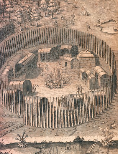 Un campo indiano fortificato in Virginia da Theodore de Bry