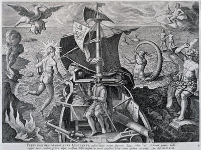 Allegoria sui viaggi di Ferdinando Magellano (1480-1521), di Theodor de Bry (1528-1598) da Theodore de Bry