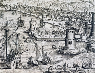Arrivo di Girolamo Benzoni nel porto di La Palma da Theodore de Bry