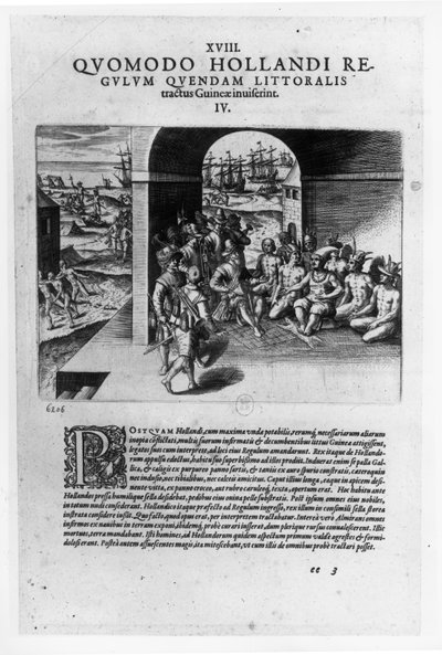 Arrivo dei leader olandesi in Guinea da Theodore de Bry