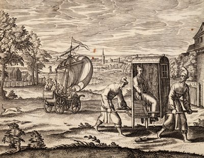 Sedan cinese, India orientale, incisione da opera di Theodor de Bry (1528-1598), Cina da Theodore de Bry
