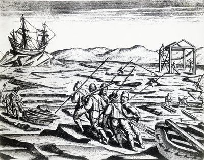 Spedizione guidata da William Barents alla ricerca del Passaggio a Nord-Est, da Peregrinationes, incisione da Theodore de Bry