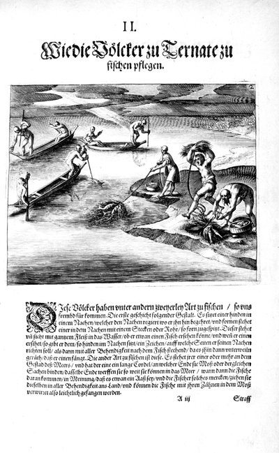 Pesca con gli indiani, 1606 da Theodore de Bry