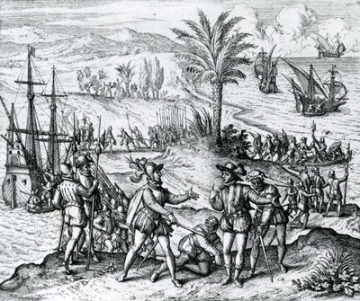 Francisco de Bobadilla che arriva come governatore e arresta Cristoforo Colombo (1451-1506) a Hispaniola, 1500, 1590 da Theodore de Bry