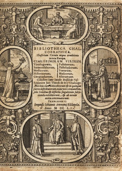 Frontespizio con vignette di scienziati all