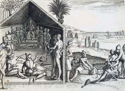 Re che riceve visitatori europei, Capo Lopez, Gabon, incisione da India orientalis di Theodor de Bry, Africa da Theodore de Bry