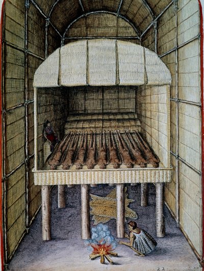 Vita dei nativi, sepoltura dei morti, inciso da Theodor de Bry (1528-1598), da Admiranda Narratio, trust tamen, commodis et de incolarvm ritibvs Virginia, di Thomas Harriot (1560-1621), Nord America da Theodore de Bry
