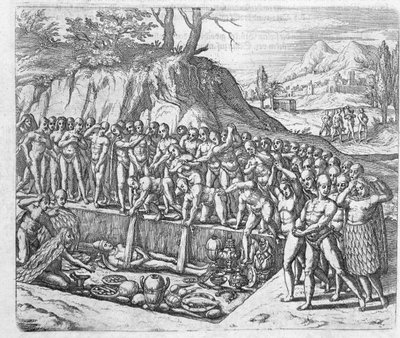 Metodo di sepoltura dei re e della nobiltà peruviana dal resoconto di Girolamo Benzoni sulla conquista del Perù, da 