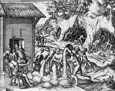 Estrazione di minerali in America Centrale e Meridionale, incisione da Americae pars V, di Theodor de Bry da Theodore de Bry