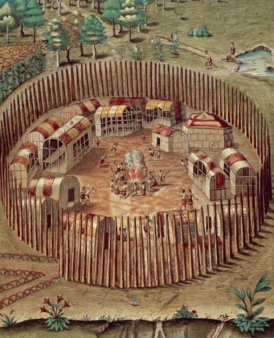 Villaggio fortificato dei nativi americani in Virginia da Theodore de Bry