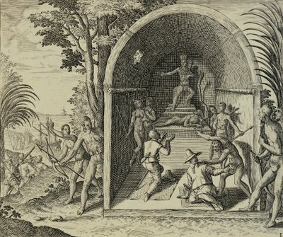 Navigatori portoghesi arrivano in Etiopia, illustrazione da Indiae Orientalis da Theodore de Bry