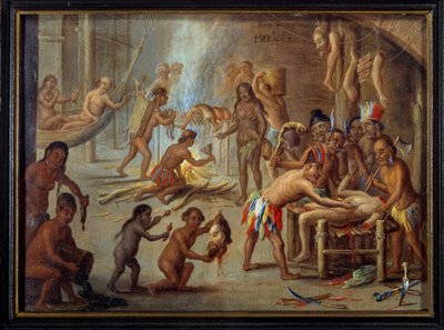 Scena di cannibalismo in Brasile nel 1644 da Theodore de Bry