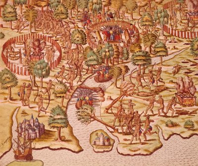 Assedio e tattiche di attacco negli scontri tra nativi e conquistatori da Theodore de Bry