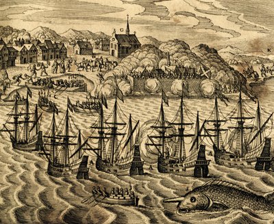 Vista del porto di Acapulco in Messico, incisione da Historia Americae, di Theodor de Bry, Francoforte da Theodore de Bry