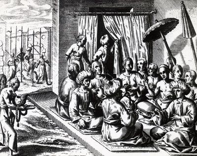 Cerimonia di matrimonio a Bantam, Isola di Giava, incisione di Theodor de Bry da Theodore de Bry