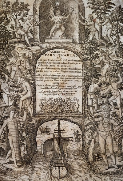 Indie Occidentali o America, frontespizio, incisione da Theodore de Bry