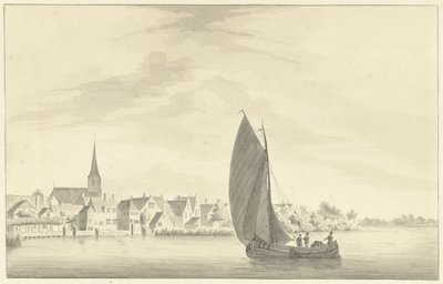 Il villaggio di Gouderak con una nave a vela in primo piano da Theodorus Cornelis Schutter