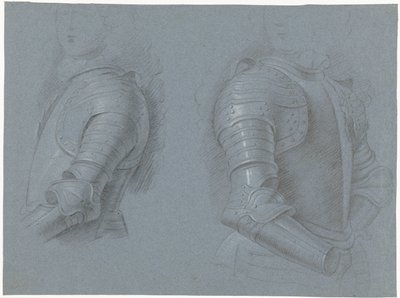 Foglio di studio con il lato sinistro e destro di una corazza da Theodorus Netscher