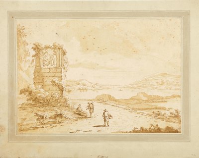 Baia con rovine e personale figurativo da Theodorus Wilkens
