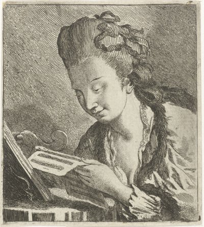 Giovane donna che legge spartiti da Theodorus de Roode