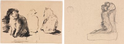 Gatti (recto); Schizzo di due figure che si abbracciano (verso) da Theodule Ribot
