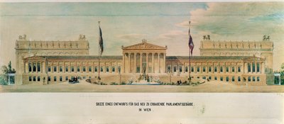 Bozzetto per il Parlamento austriaco (incisione) da Theophil von Hansen