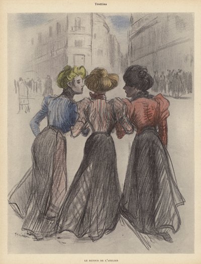 Tre donne che camminano per strada da Theophile Alexandre (after) Steinlen