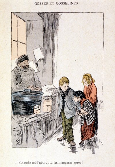 Bambini e Gosselines: Riscaldati prima, li mangerai dopo! in "In Life", di Steinlen 1901 da Théophile Alexandre Steinlen