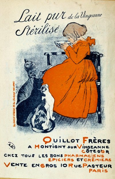 Poster di Theophile-Alexandre Steinlen (1859-1923) per il "Lait pur de la Vingeanne sterilise: Quillot Freres a Montigny sur Vingeanne - Cote d