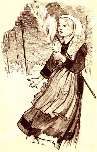 Giovane villager - filatrice - disegno (dettaglio) di Steinlen (1859-1923) per illustrare la canzone 