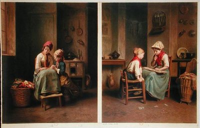 La lezione e il gioco di carte, stampato nel 1858 da Theophile Emmanuel (after) Duverger