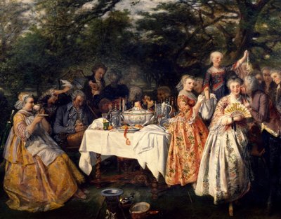 Picnic in campagna, nel giardino di una locanda alla periferia di Strasburgo, circa 1750 da Theophile Schuler
