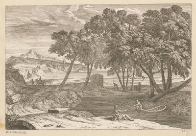 Paesaggio arcadico con un pescatore in una barca (serie: Suite de Paysages) da Théodore