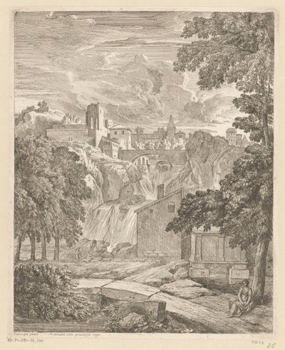 Paesaggio arcadico con una cascata e una donna sotto un albero da Théodore