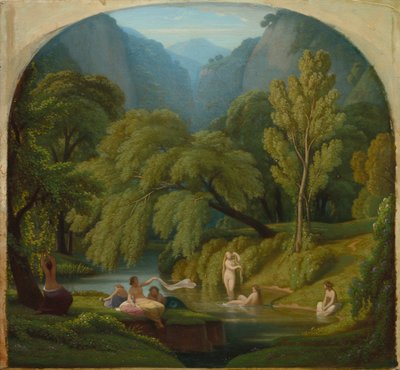 I bagnanti, Souvenir delle rive del fiume Anio a Tivoli, c. 1860-61 da Théodore Caruelle d
