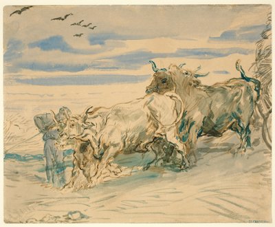 Mandriano con buoi che tirano un carro da Théodore Chassériau