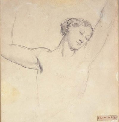 Modello femminile, mezza figura con braccia alzate da Théodore Chassériau